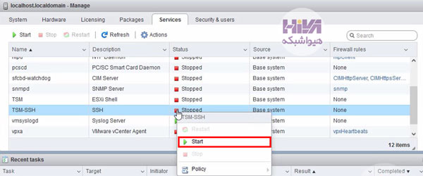 فعال کردن SSH در ESXI